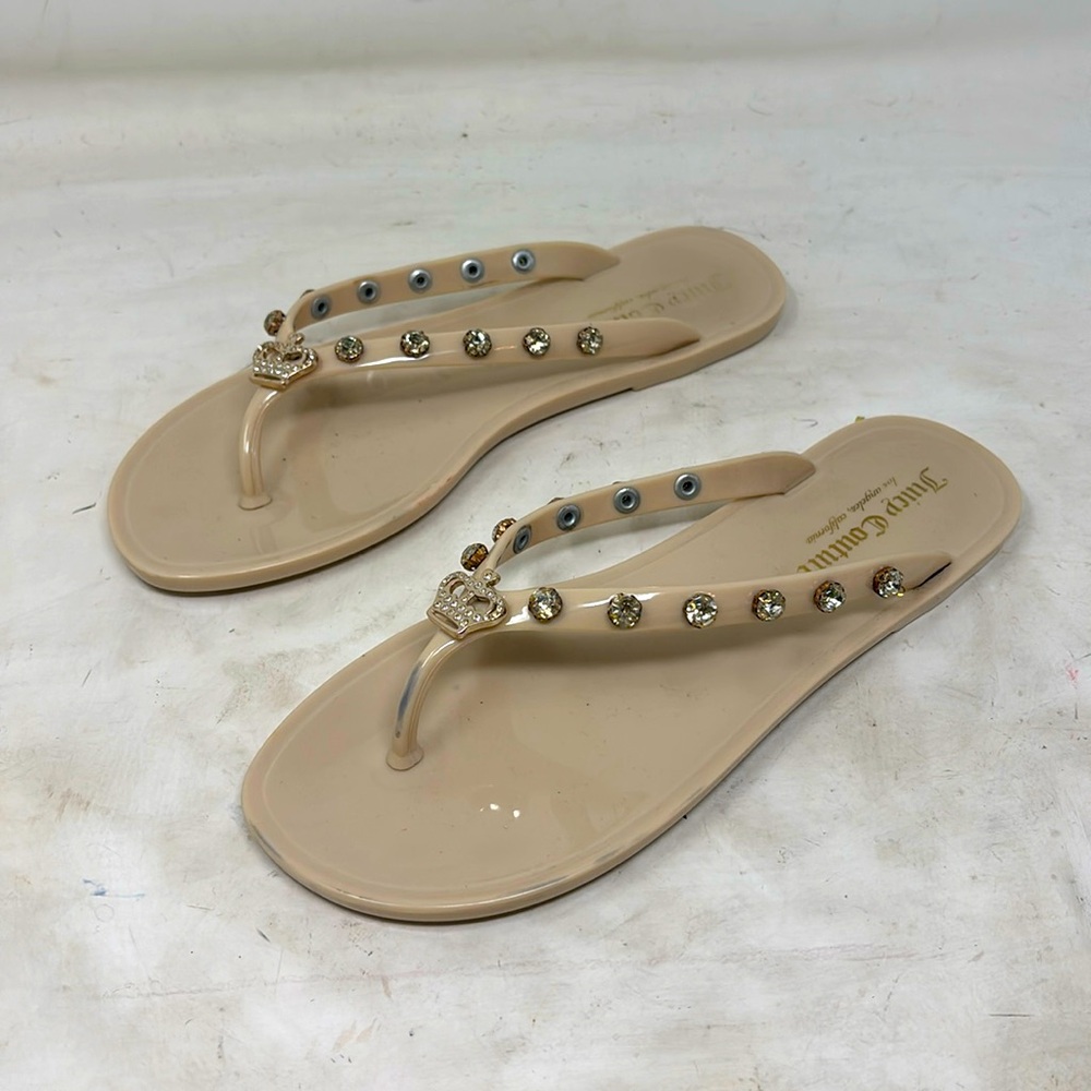 JUICY COUTURE Sandals JUICY Flip Flops With Crown Rhinestone Jewels Size 7